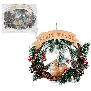 GUIRLANDA PLACA FELIZ NATAL COM PINHAS /LAÇO /ESQUILO