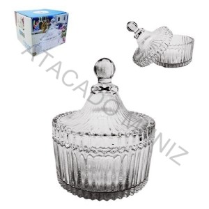 BOMBONIERE DE VIDRO DAGIA RELEVO COM TAMPA