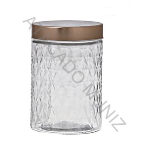 POTE DE VIDRO REDONDO COM TAMPA HERMETICA METALIZADO ROSE GOLD