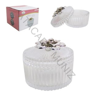 BOMBONIERE DE VIDRO RELEVO COSMO COM PE E TAMPA