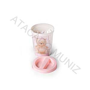 PORTA COTONETE PLASUTIL 300ML URSO ROSA