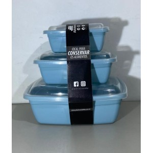 KIT 3 POTES RAINHA RETANGULAR 350ML 700ML 1500ML